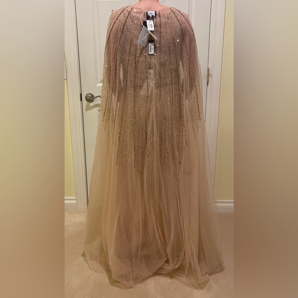 Marchesa | beaded nude gown w/ sheer cape - Picture 3 of 12